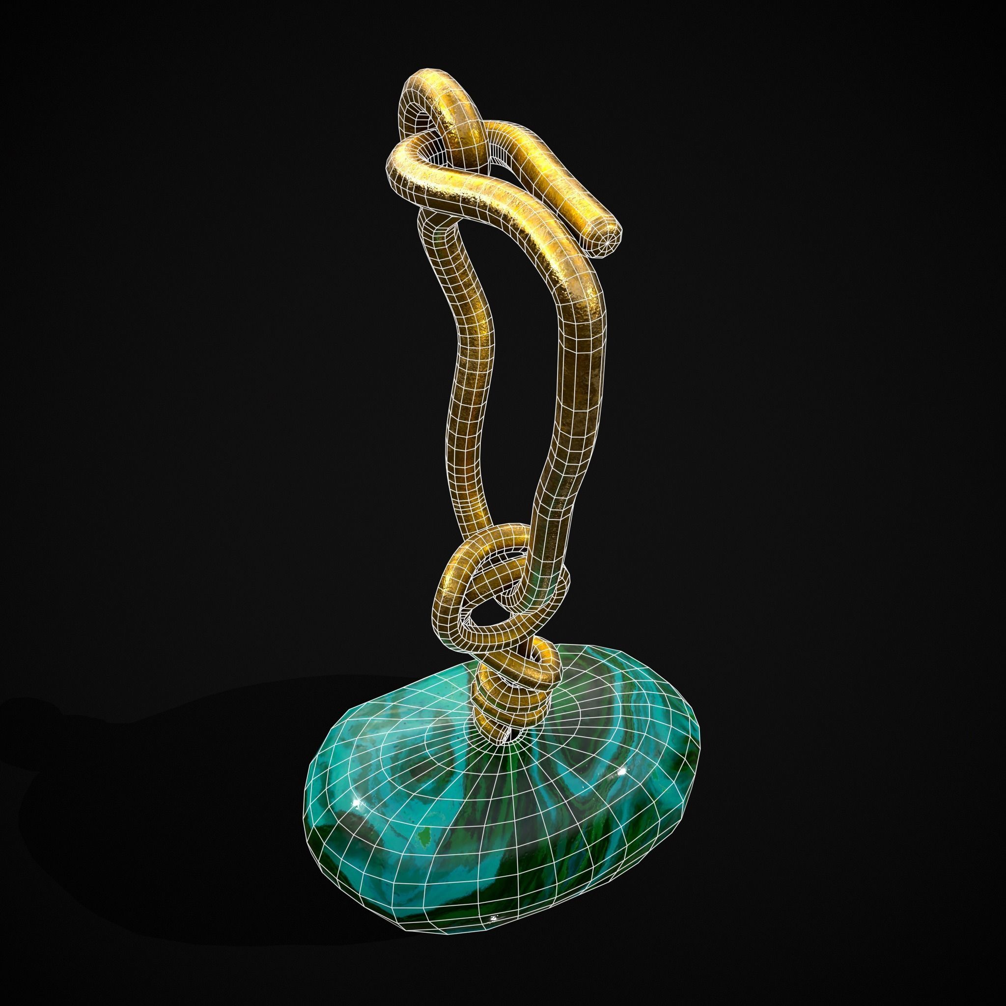 Gold Hand Made Malachite Stone Earrings  Low-poly 3D model_6