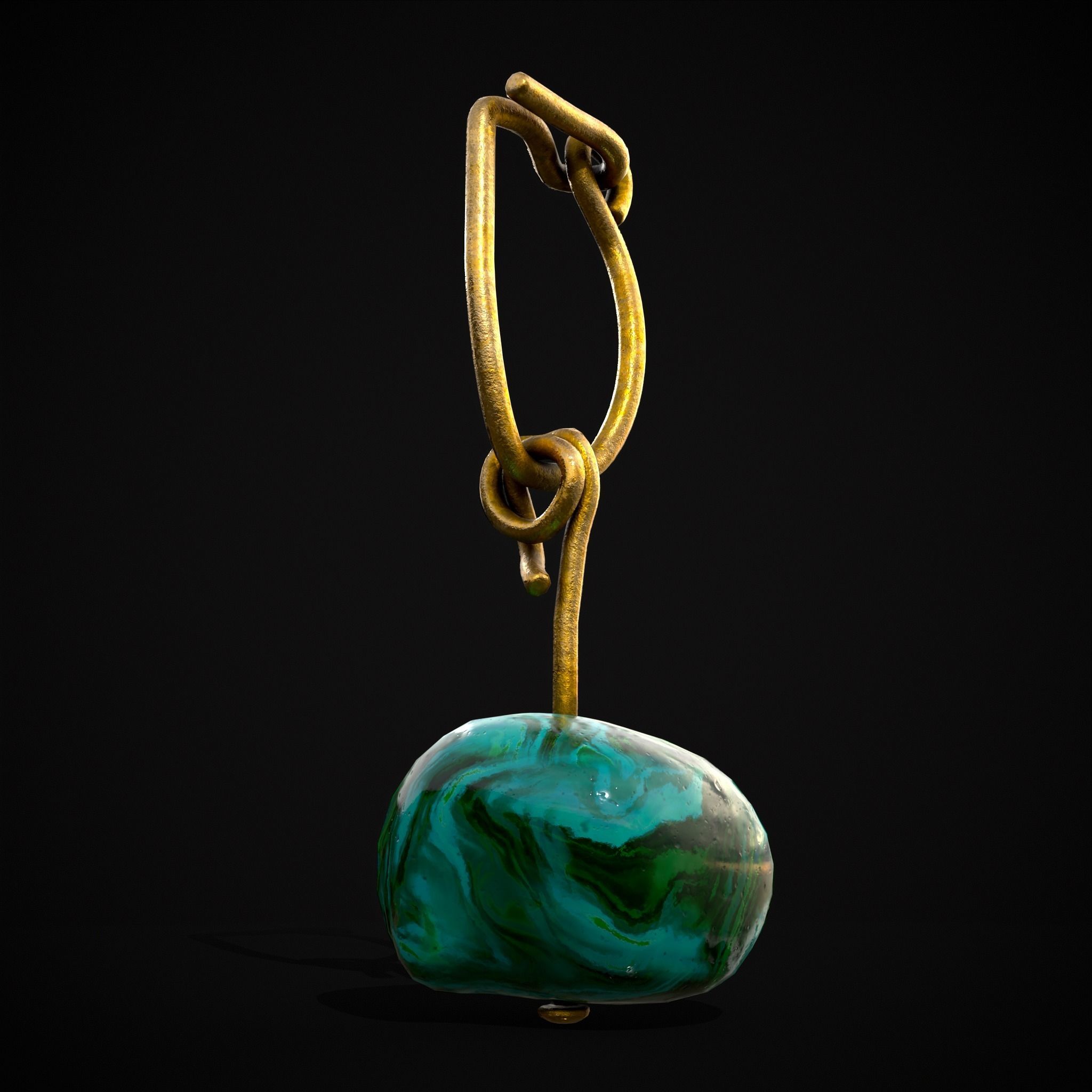 Gold Hand Made Malachite Stone Earrings  Low-poly 3D model_9
