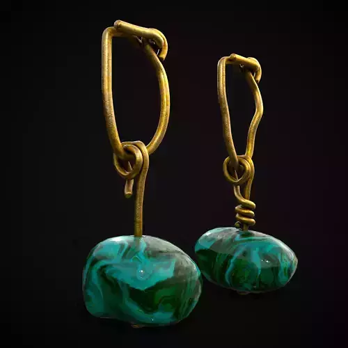 Gold Hand Made Malachite Stone Earrings  Low-poly 3D model
