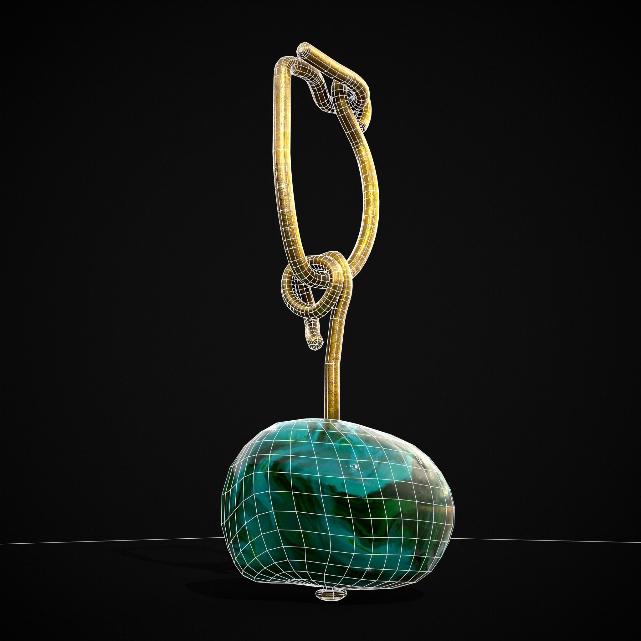 Gold Hand Made Malachite Stone Earrings  Low-poly 3D model_10