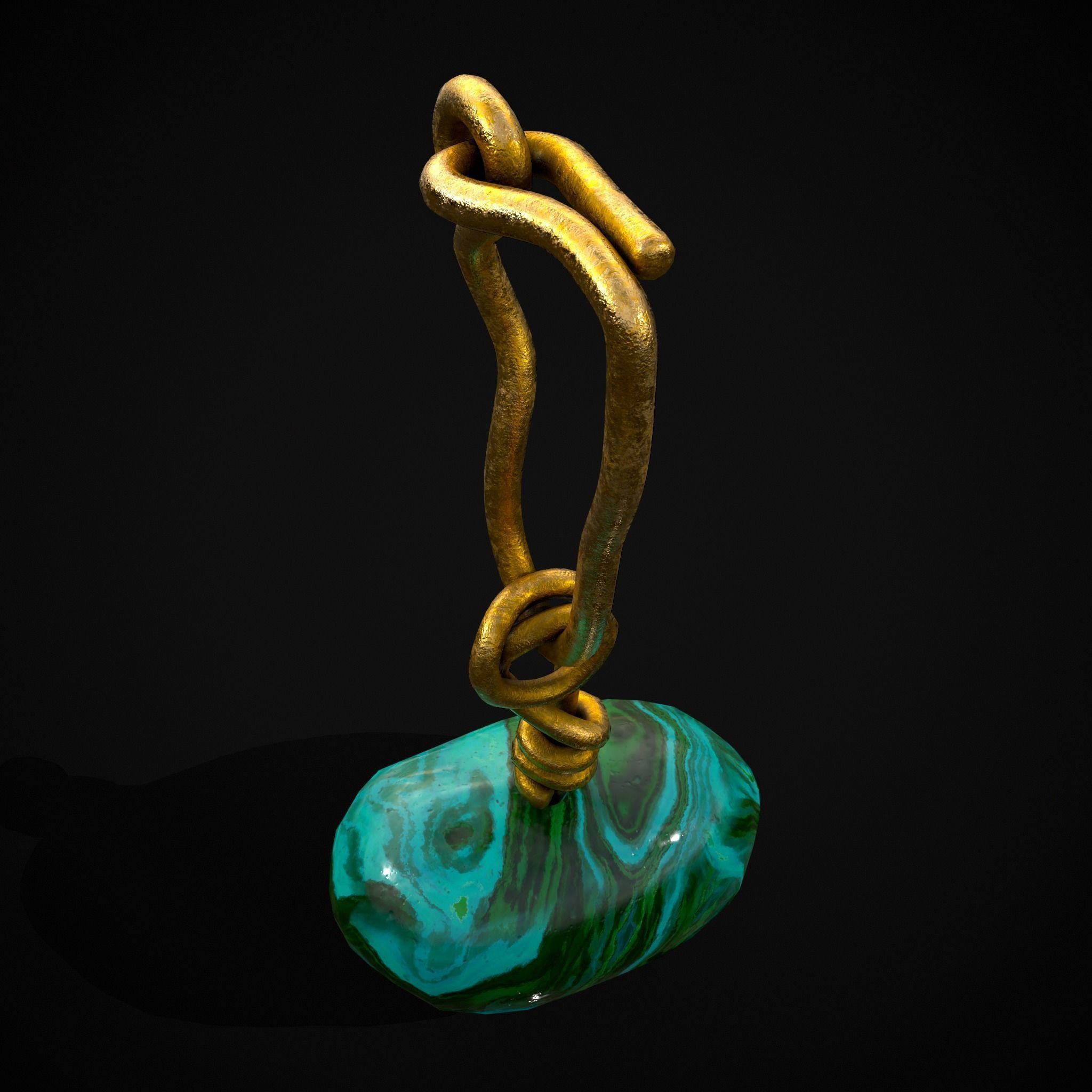 Gold Hand Made Malachite Stone Earrings  Low-poly 3D model_5