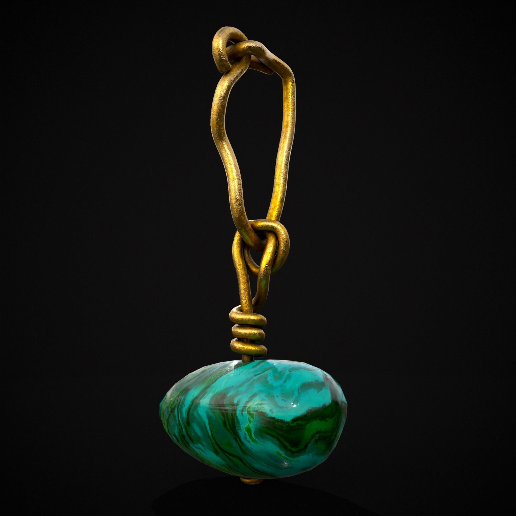 Gold Hand Made Malachite Stone Earrings  Low-poly 3D model_3