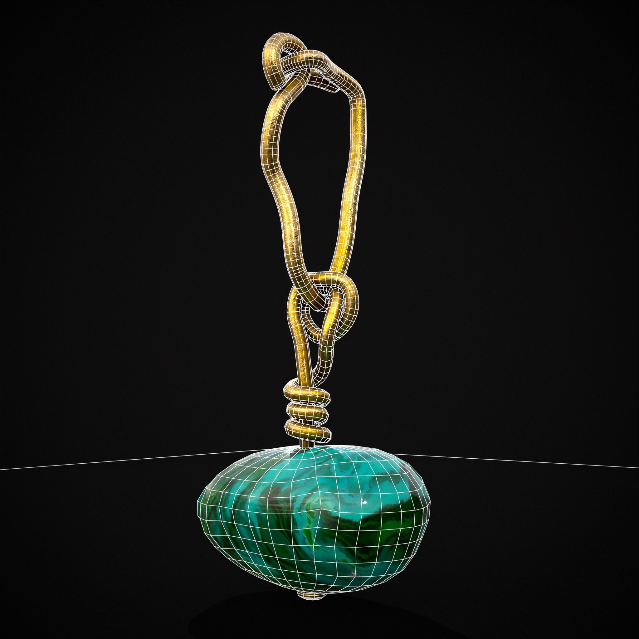 Gold Hand Made Malachite Stone Earrings  Low-poly 3D model_4