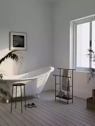 bathroom with bathtub and plants