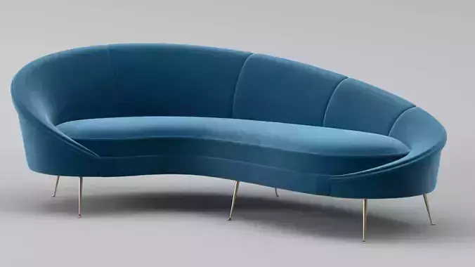 Ico Parisi Style Modern Curved Sofa 01  With Pro Studio Scene 3D model