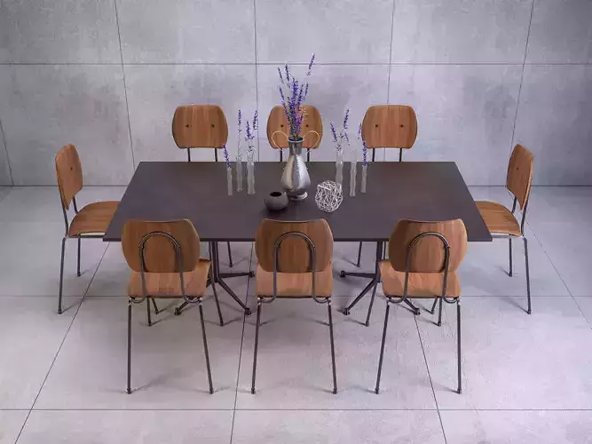 Contemporary Table Set with Props 02 3D model