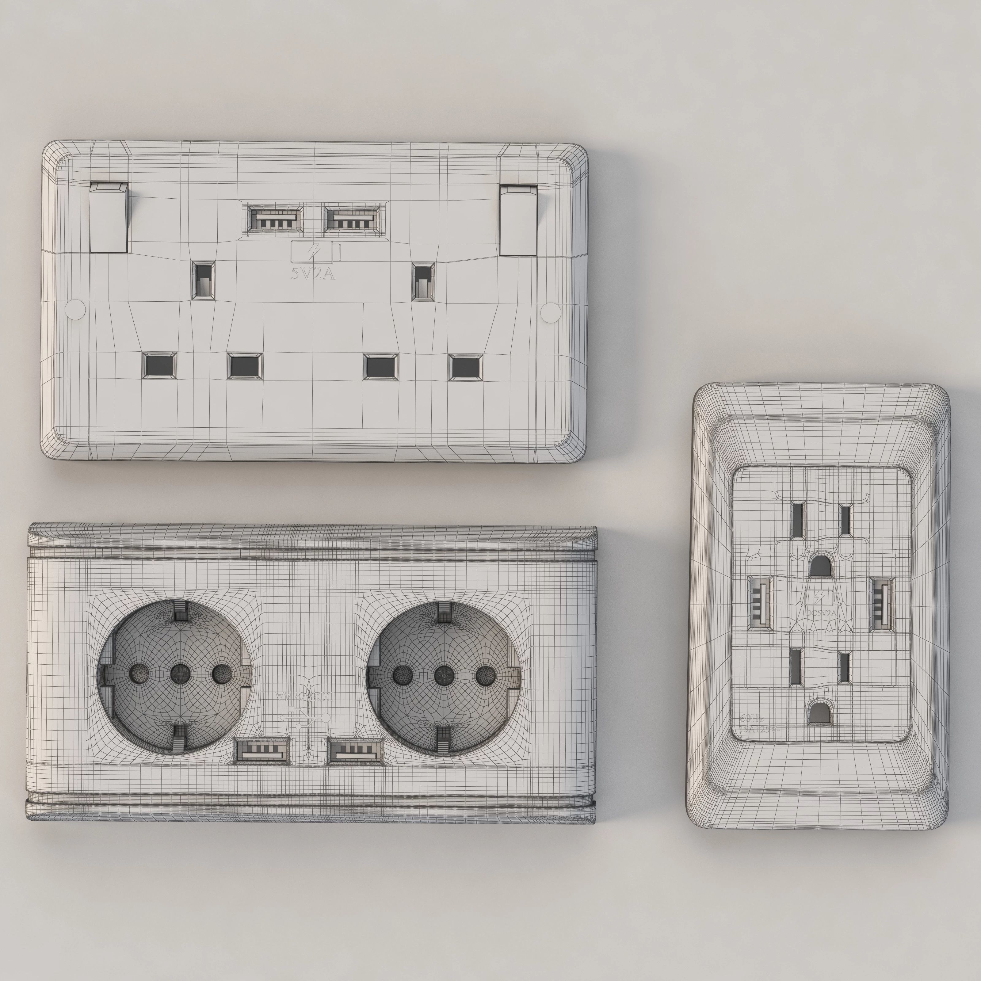 Electrical Plug and Switches Adapter with Usb Outlets 3D model_5