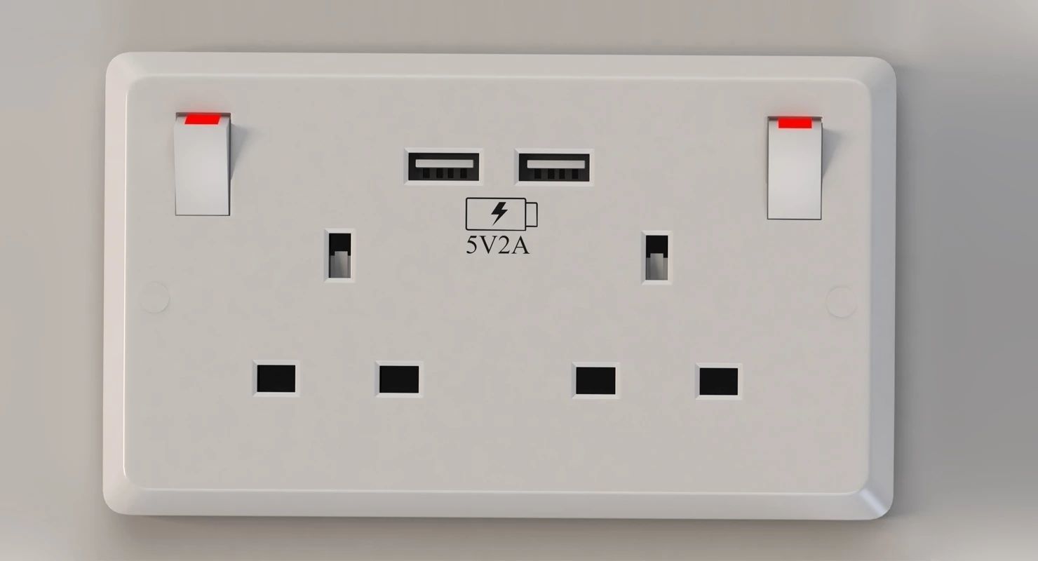 Electrical Plug and Switches Adapter with Usb Outlets 3D model_1