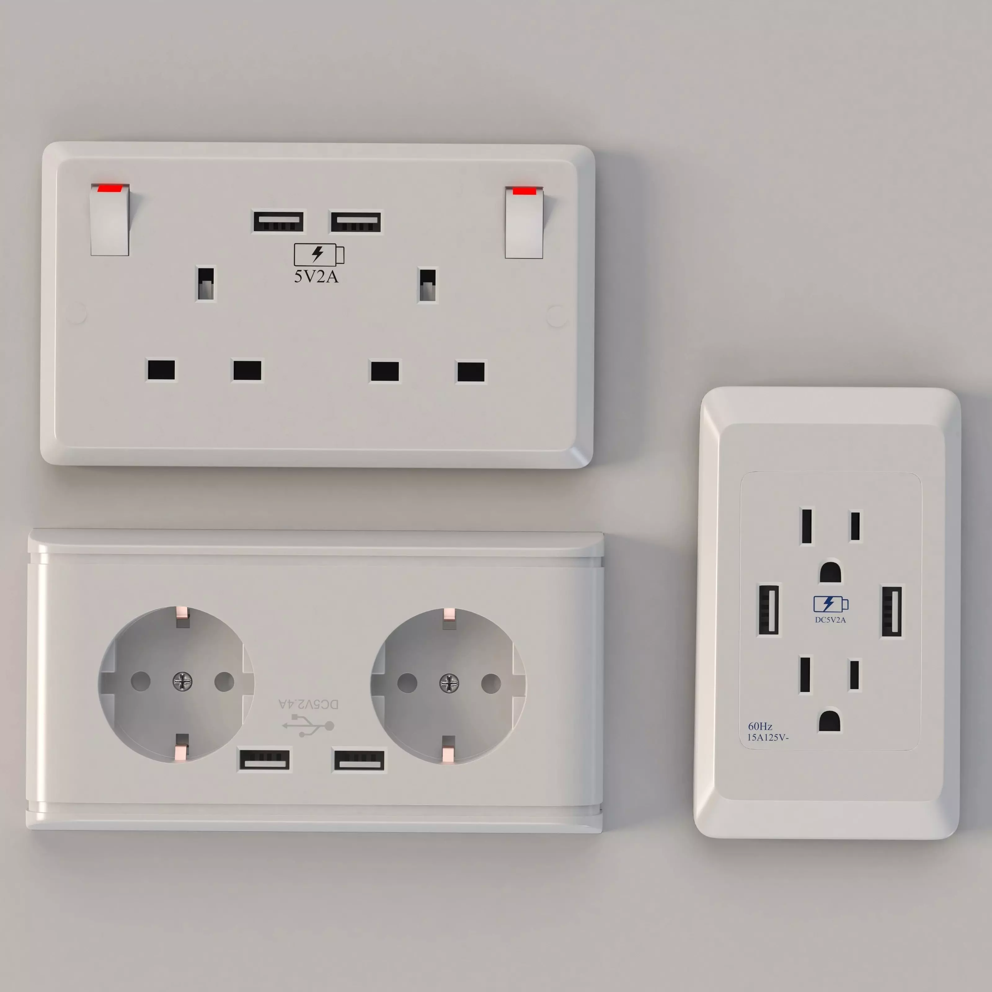 Electrical Plug and Switches Adapter with Usb Outlets 3D model_0