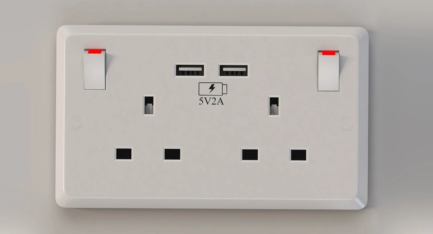 Electrical Plug and Switches Adapter with Usb Outlets 3D model_3