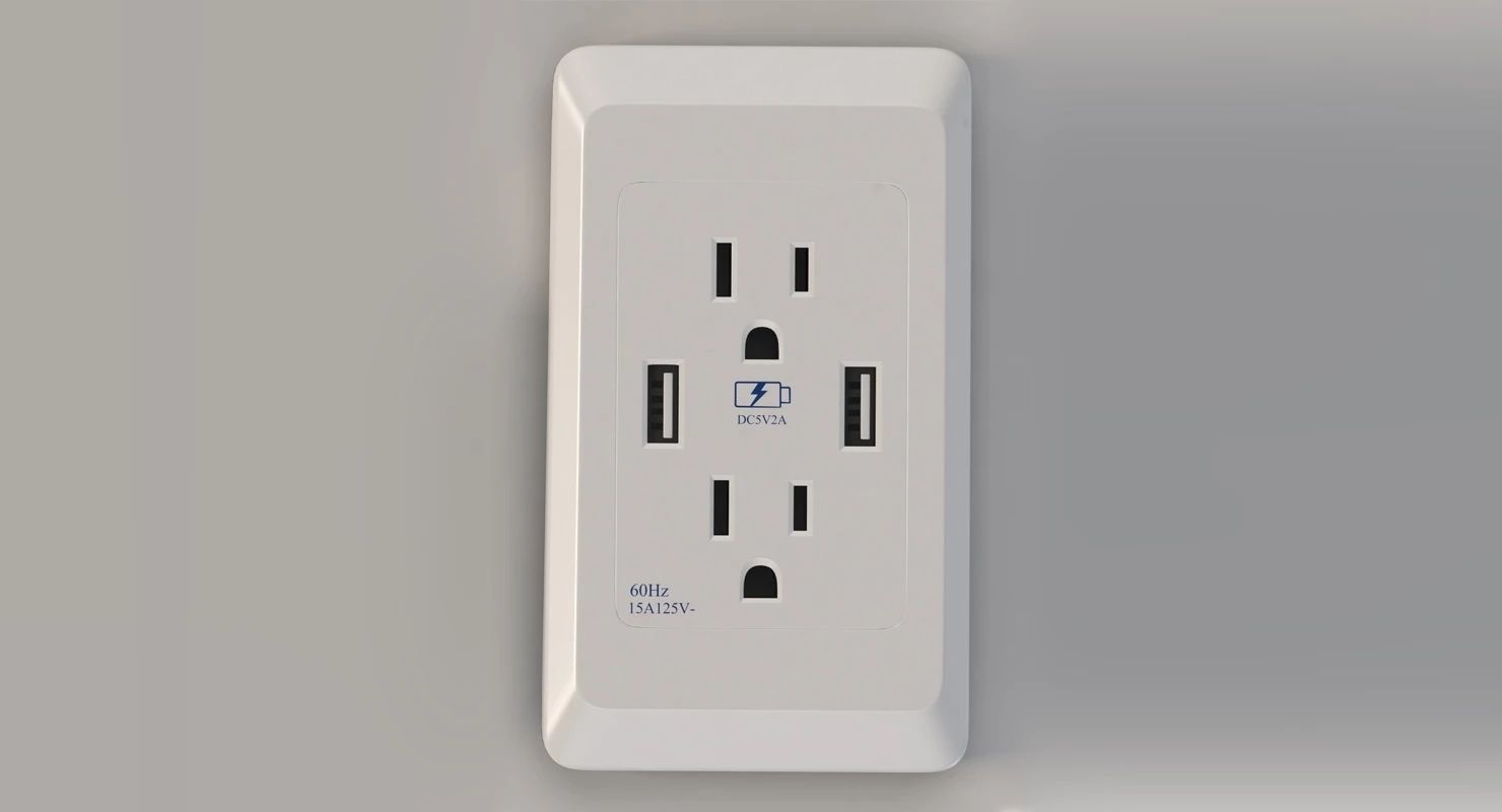 Electrical Plug and Switches Adapter with Usb Outlets 3D model_2