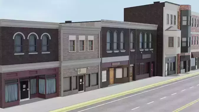 Small Town Row Buildings Pack Low-poly 3D model