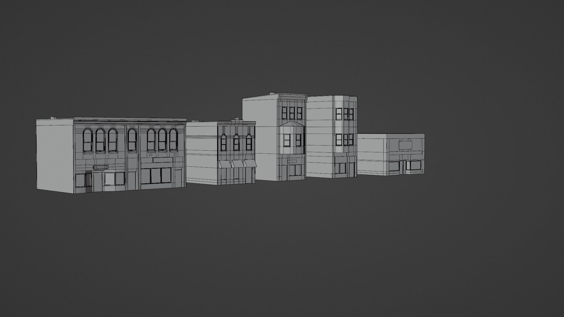 Small Town Row Buildings Pack Low-poly 3D model_9