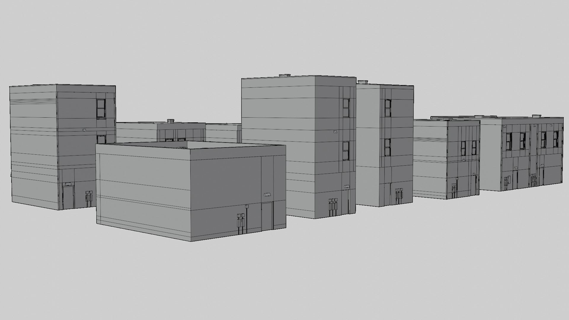 Small Town Row Buildings Pack Low-poly 3D model_10