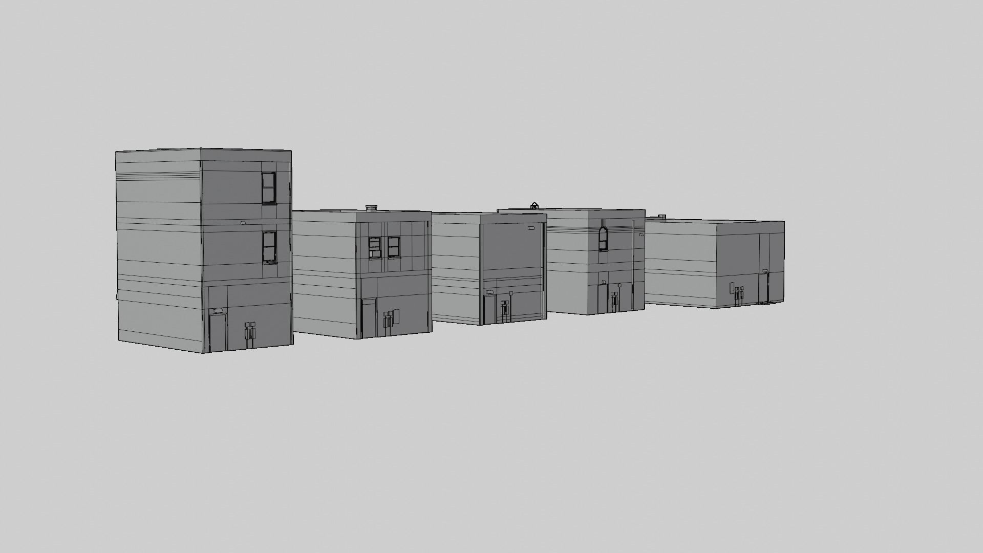 Small Town Row Buildings Pack Low-poly 3D model_11