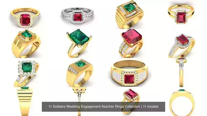 11 Solitaire Wedding Engagement Asscher Rings Collection 