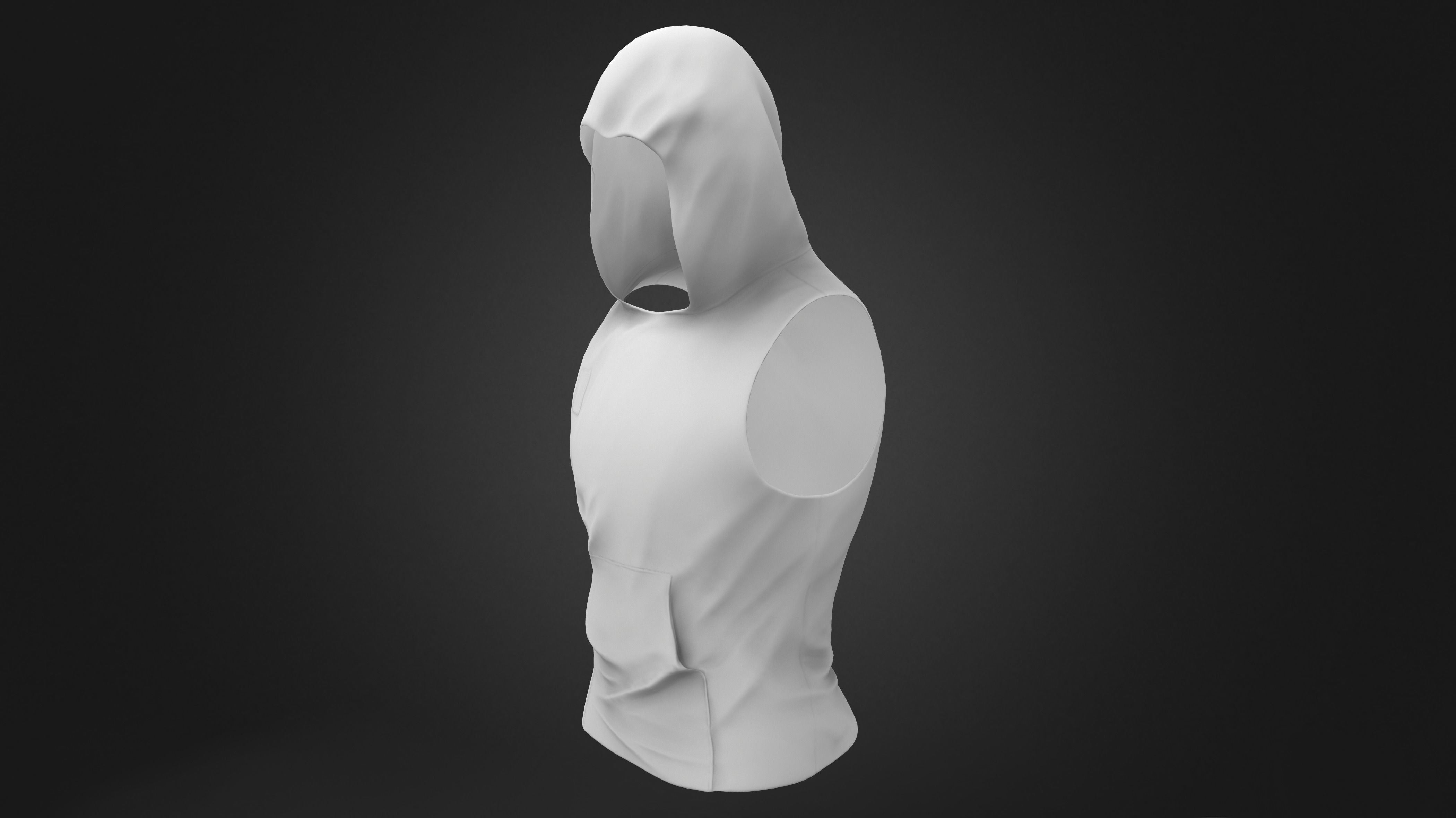 Hoodie Tank Top Bodybuilding Gym Workout Sleeveless Vest T-Shirt Low-poly 3D model_8