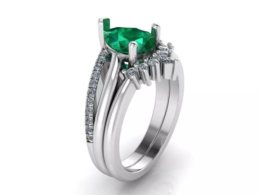Green stone diamond ring with band 2250 3D print model 3D print model