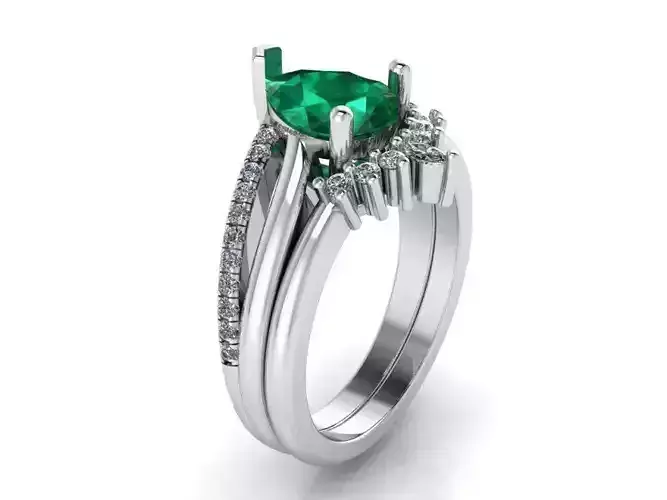 Green stone diamond ring with band 2250 3D print model 