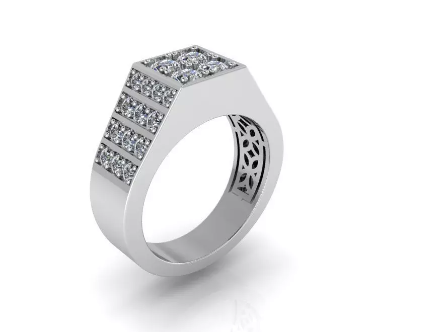 Emerald Cut Engraved Ring 2254 3D print model 3D print model_0