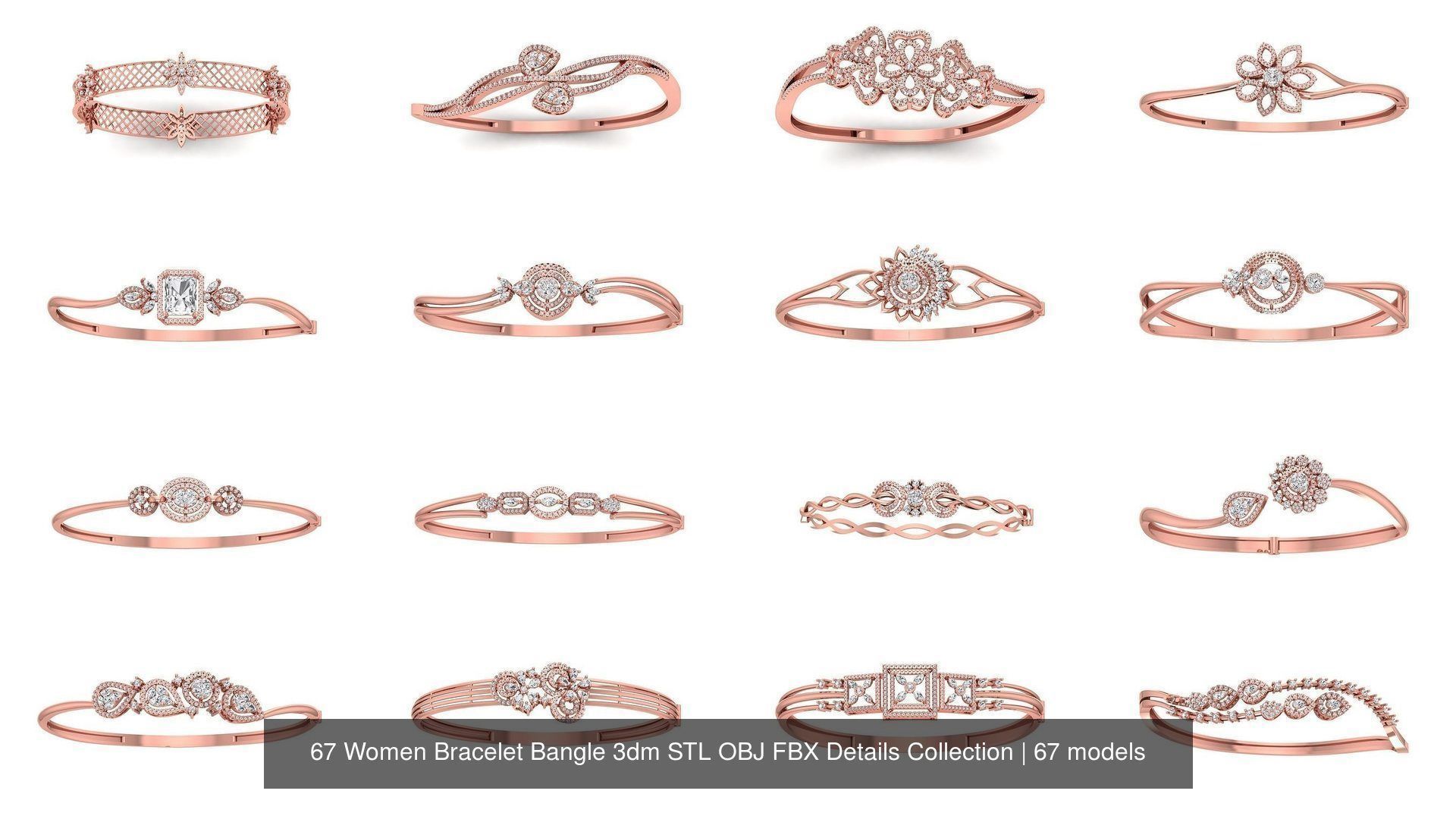 67 Women Bracelet Bangle 3dm STL OBJ FBX Details Collection _7