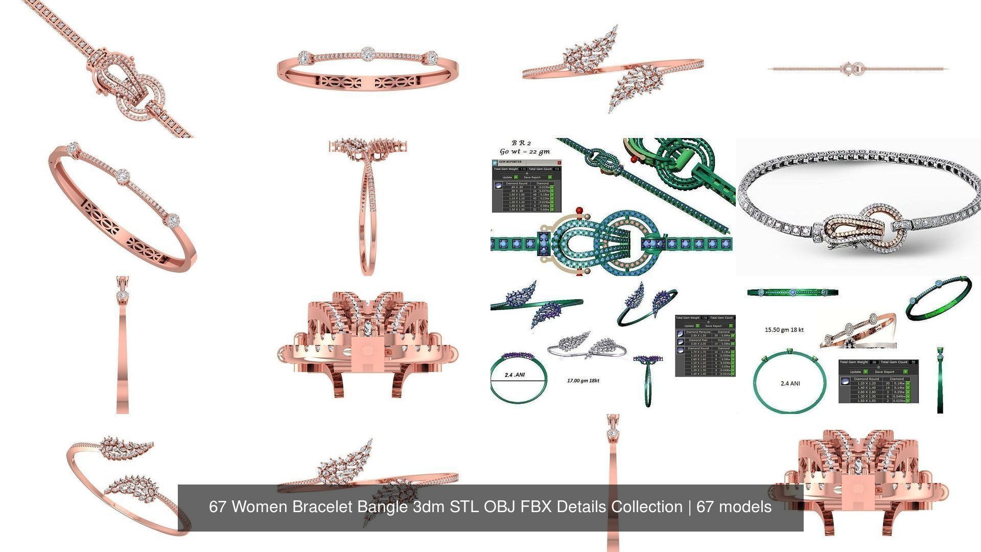 67 Women Bracelet Bangle 3dm STL OBJ FBX Details Collection _8