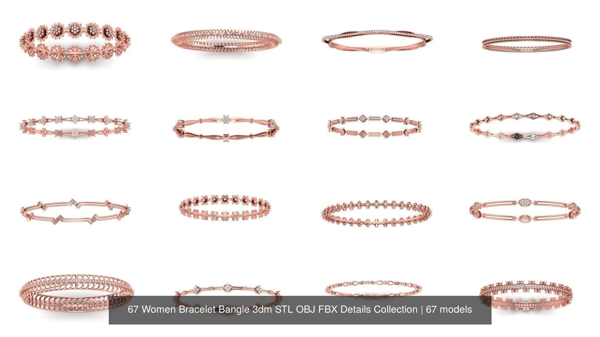 67 Women Bracelet Bangle 3dm STL OBJ FBX Details Collection _2