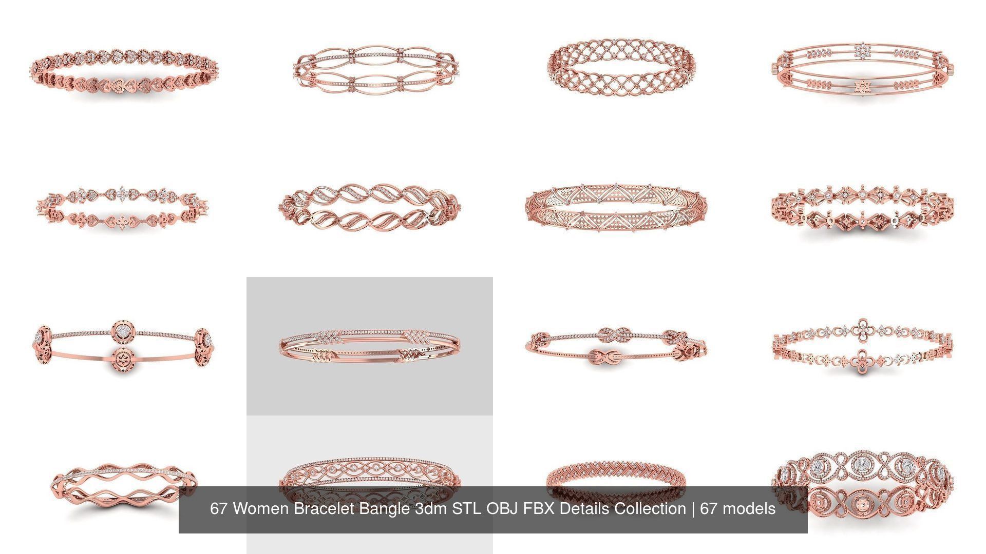 67 Women Bracelet Bangle 3dm STL OBJ FBX Details Collection _4