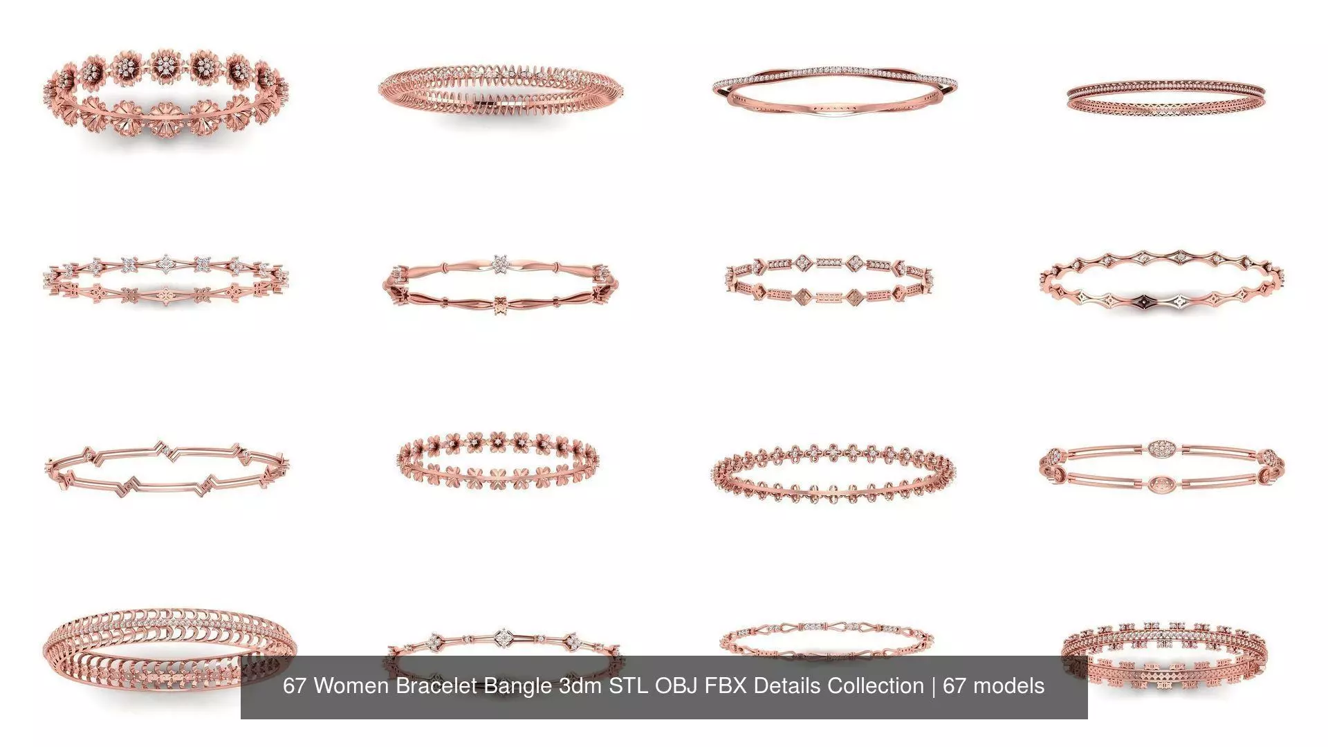 67 Women Bracelet Bangle 3dm STL OBJ FBX Details Collection _1