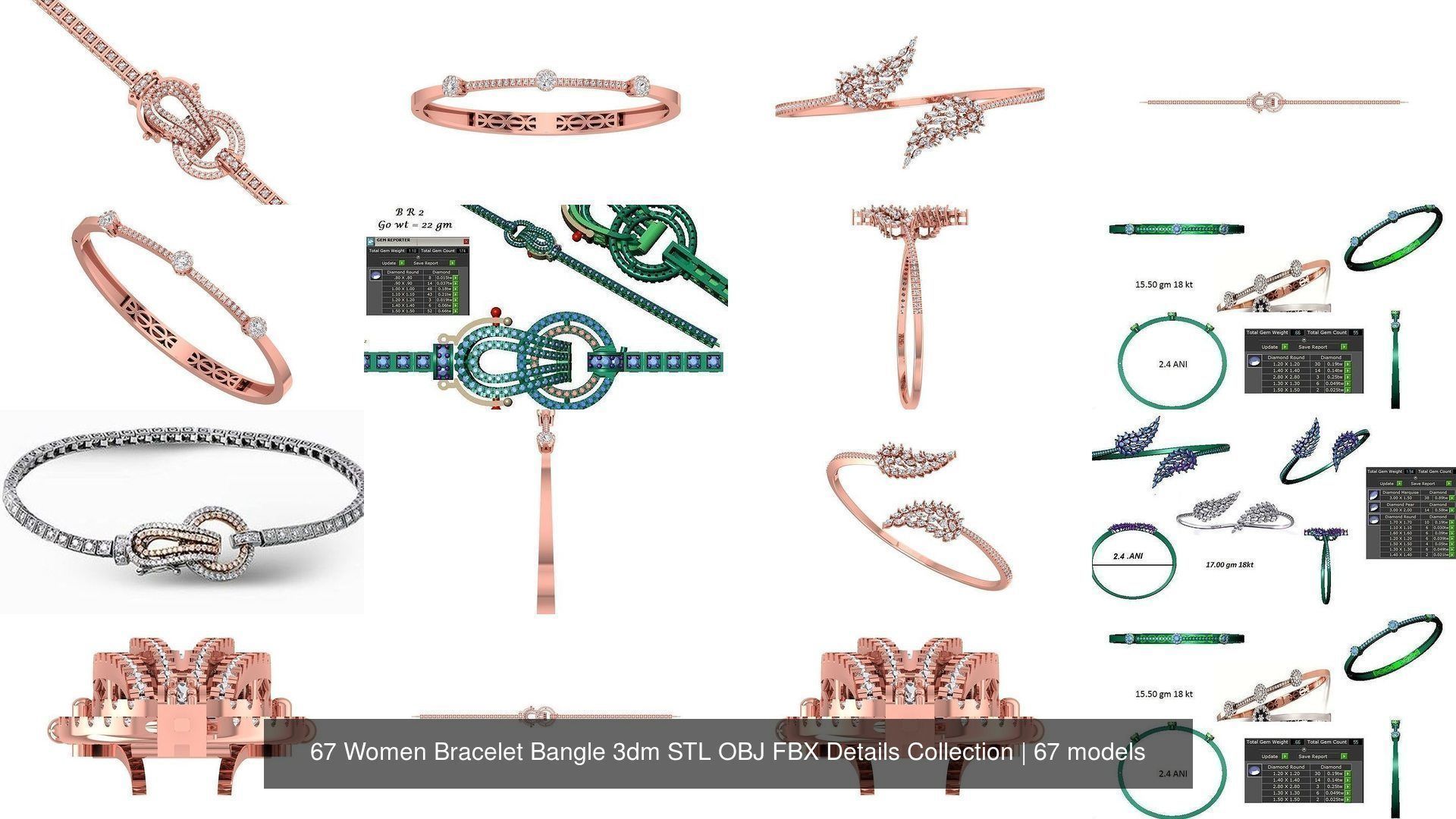 67 Women Bracelet Bangle 3dm STL OBJ FBX Details Collection _12