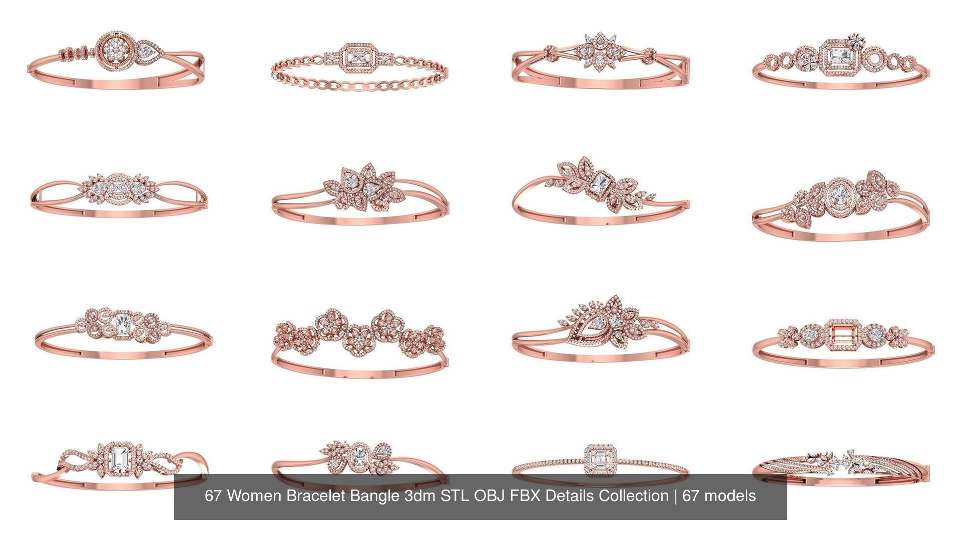 67 Women Bracelet Bangle 3dm STL OBJ FBX Details Collection _10