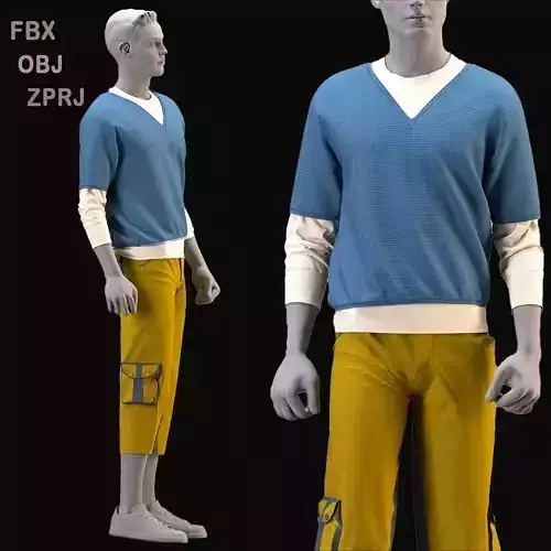 Men outfit - pullover and pants - ZPRG- FBX- OBJ- MTL -TEXTURES 3D model