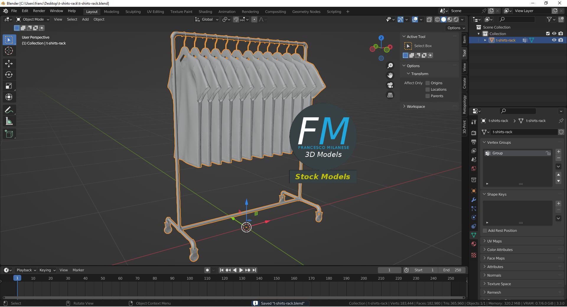 T-shirts rack 3D model_9