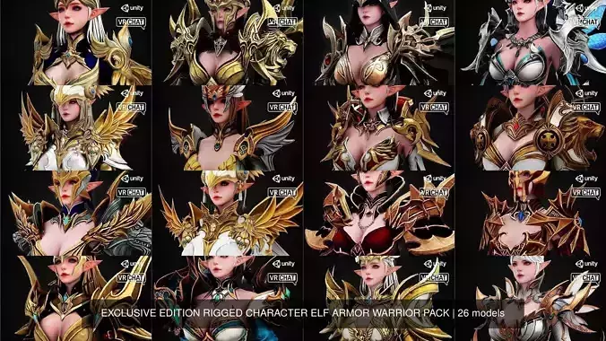 EXCLUSIVE ELF HUNTER EDITION RIGGED CHARACTER ELF WARRIOR PACK 3D Model Collection