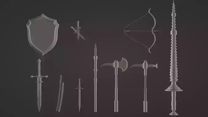 Medieval weapon collection Low poly Low-poly 3D model