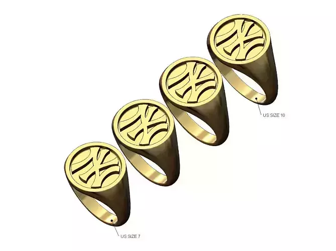 New york yankees round signet ring US sizes 7to10 3D print model
