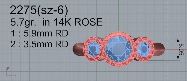 Oval 3-Stone diamond ring 2275 3D print model 3D print model_4