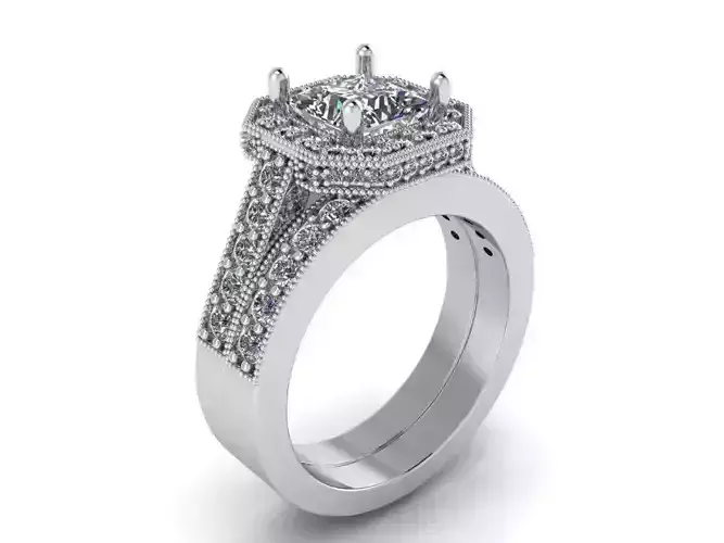 Square diamond ring with band 2279 3D print model