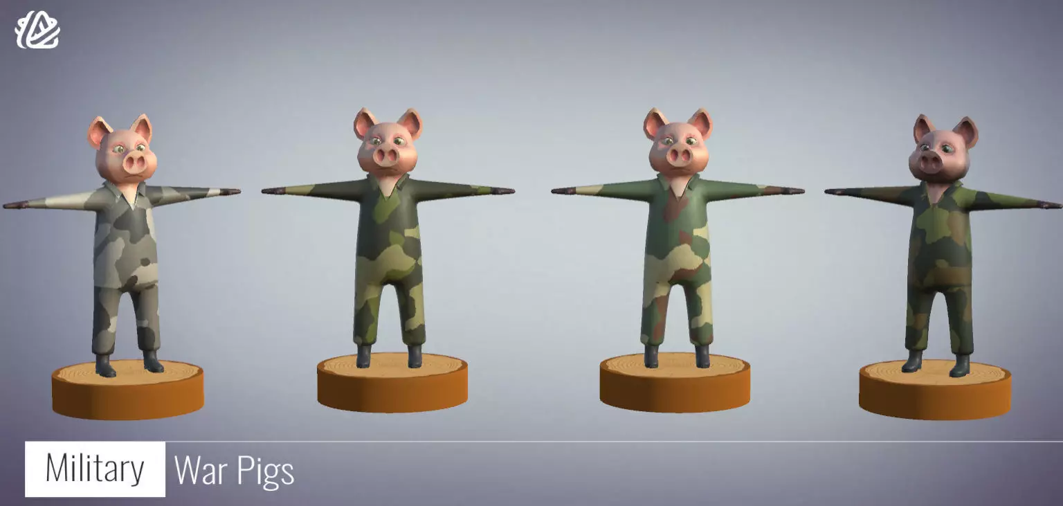 War Pigs v2 - 3D Military Stickman Low-poly 3D model