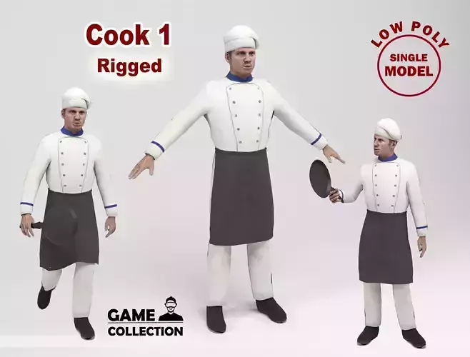 Cook 1 chef holding frying pan