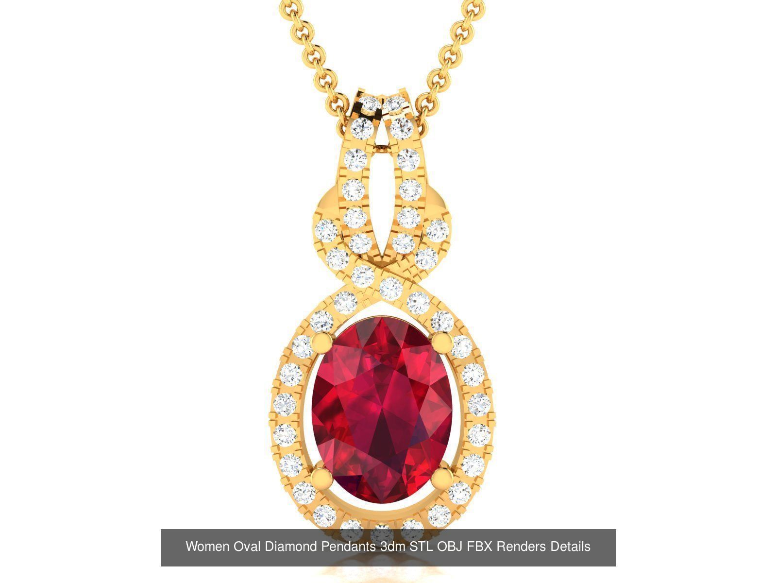 43 Solitaire Oval Diamond Pendant 3dm STL OBJ Details Collection _49