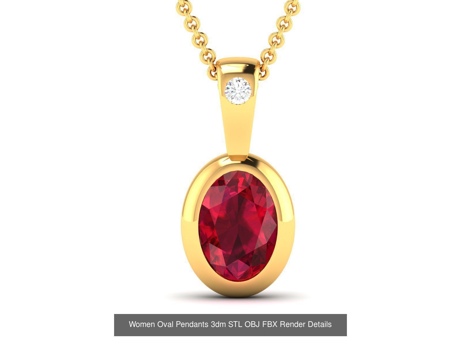 43 Solitaire Oval Diamond Pendant 3dm STL OBJ Details Collection _9