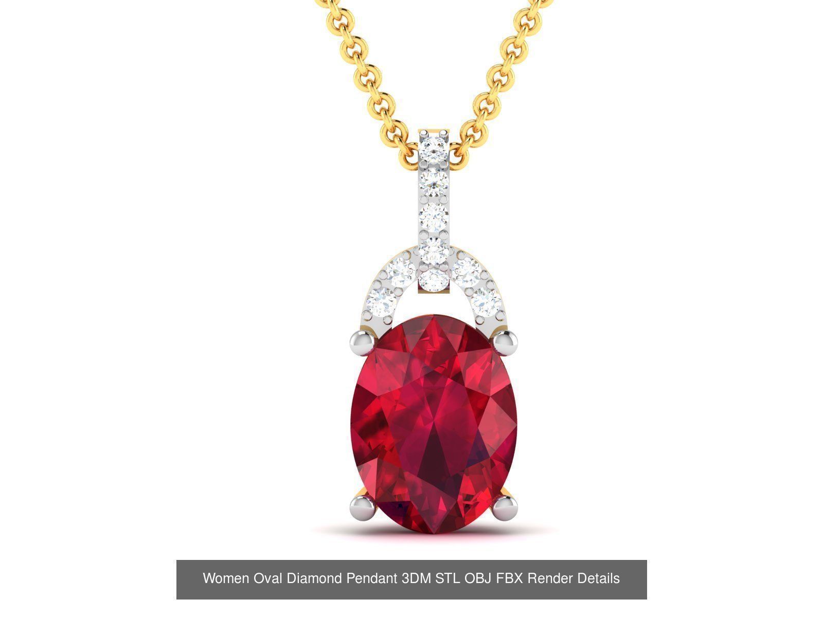 43 Solitaire Oval Diamond Pendant 3dm STL OBJ Details Collection _28