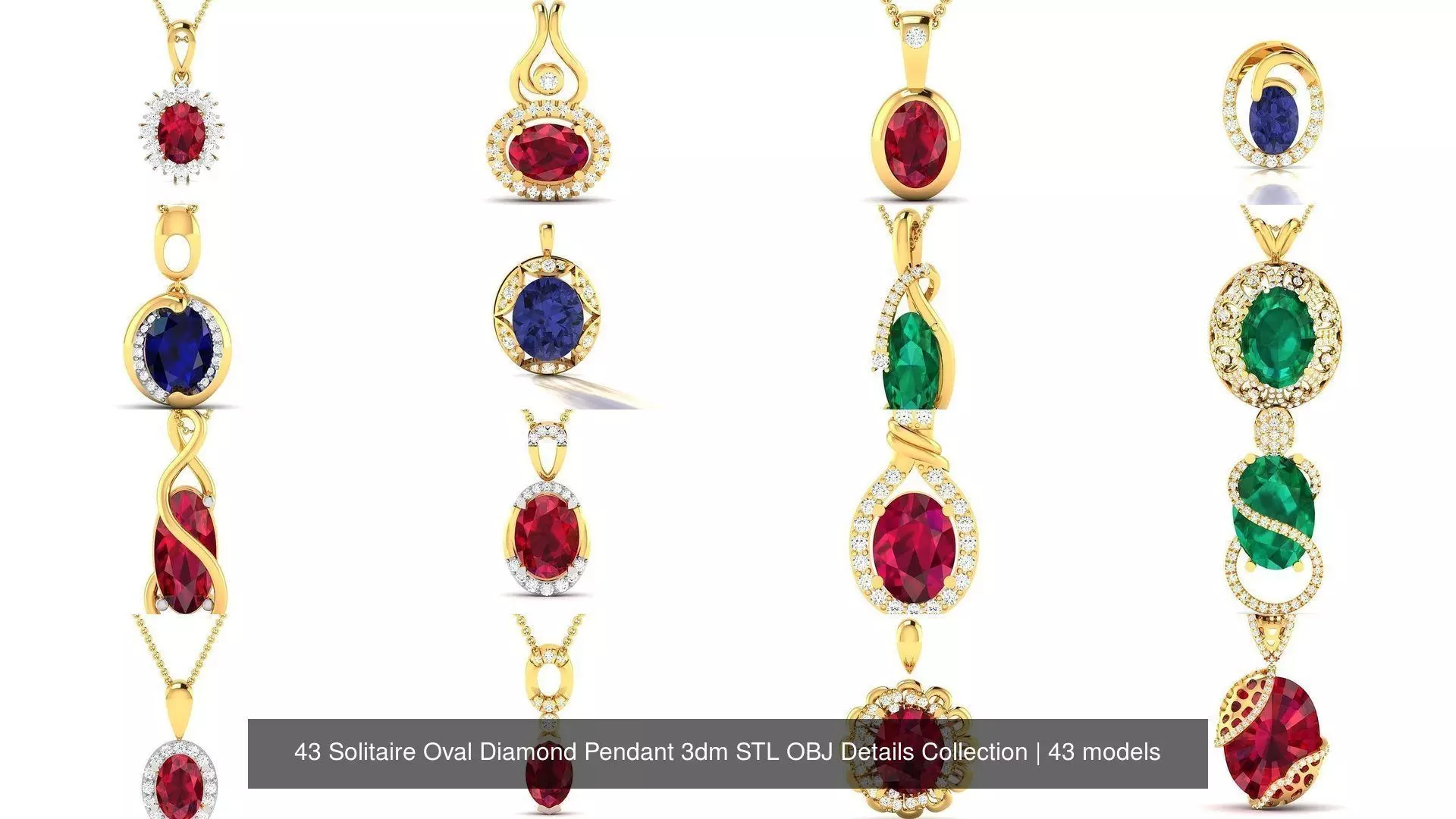 43 Solitaire Oval Diamond Pendant 3dm STL OBJ Details Collection _1