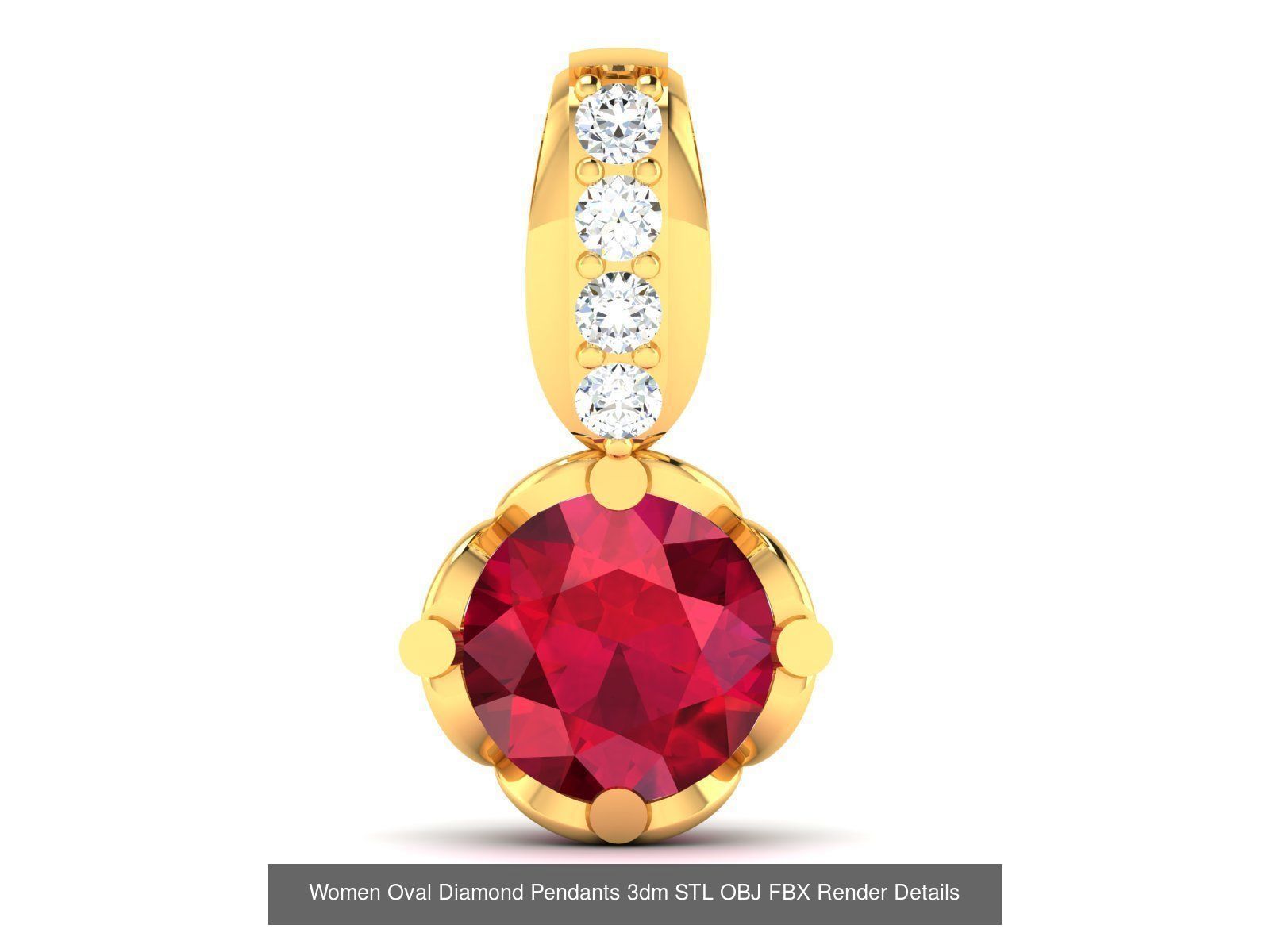 43 Solitaire Oval Diamond Pendant 3dm STL OBJ Details Collection _31