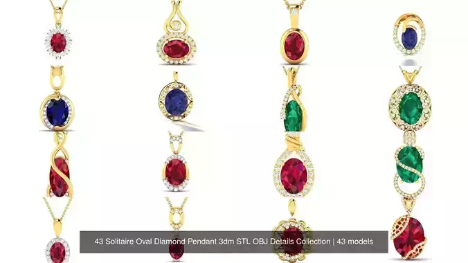 43 Solitaire Oval Diamond Pendant 3dm STL OBJ Details Collection 