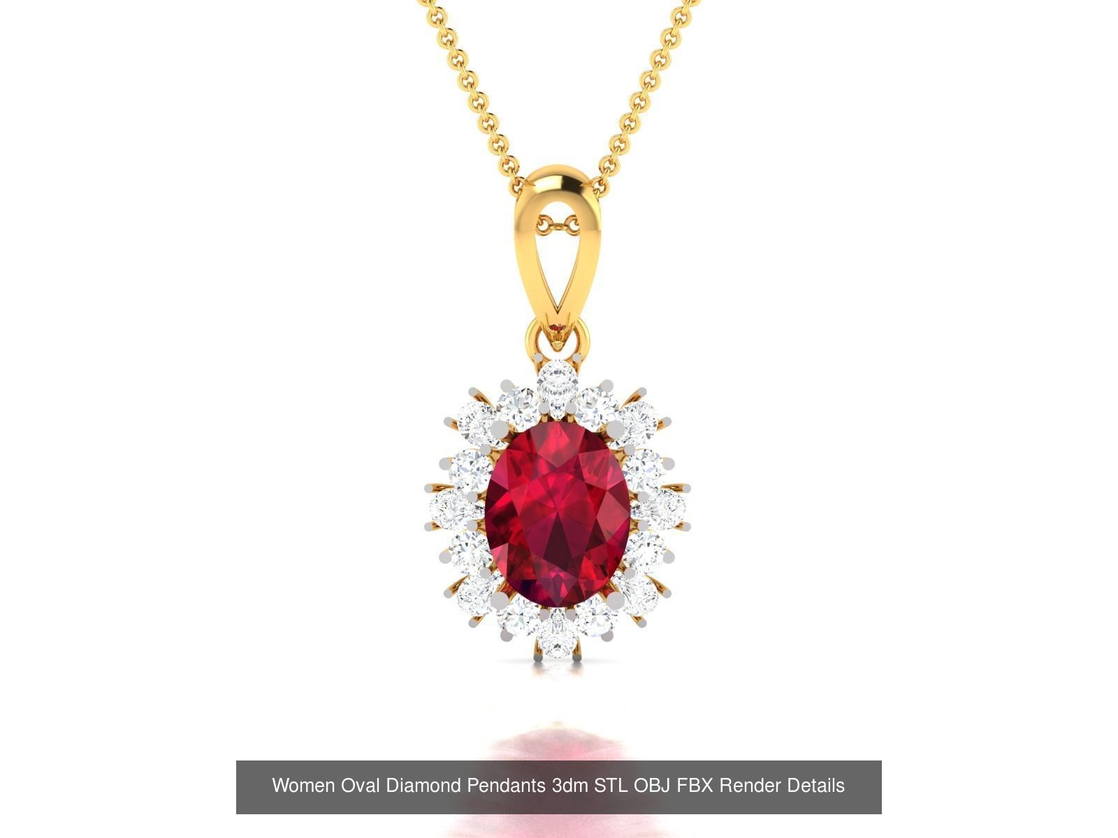 43 Solitaire Oval Diamond Pendant 3dm STL OBJ Details Collection _7