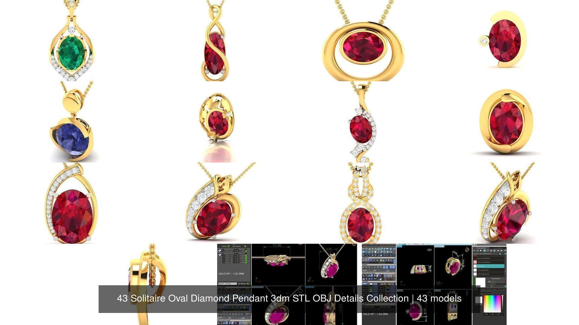 43 Solitaire Oval Diamond Pendant 3dm STL OBJ Details Collection _6