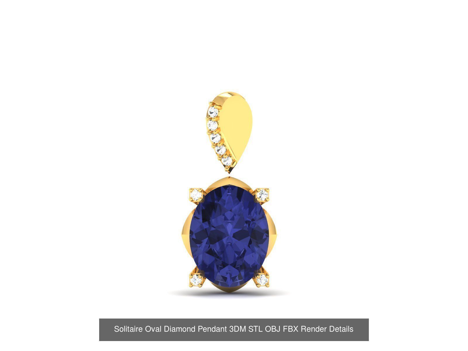 43 Solitaire Oval Diamond Pendant 3dm STL OBJ Details Collection _33