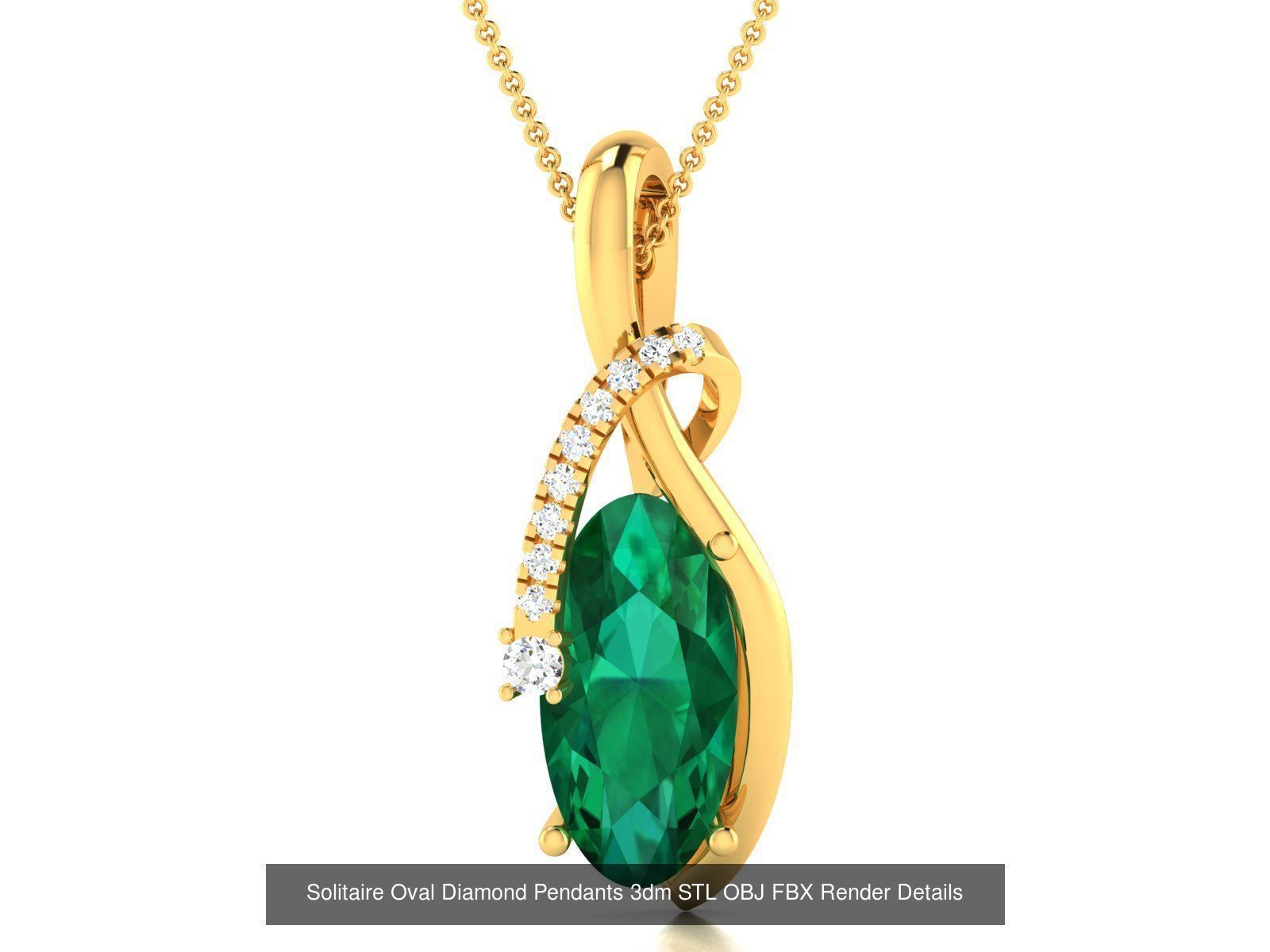 43 Solitaire Oval Diamond Pendant 3dm STL OBJ Details Collection _13